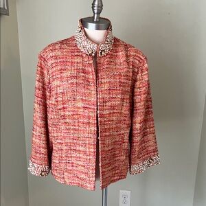 Chico's Multicolor Tweed Blazer with Pearl Accents